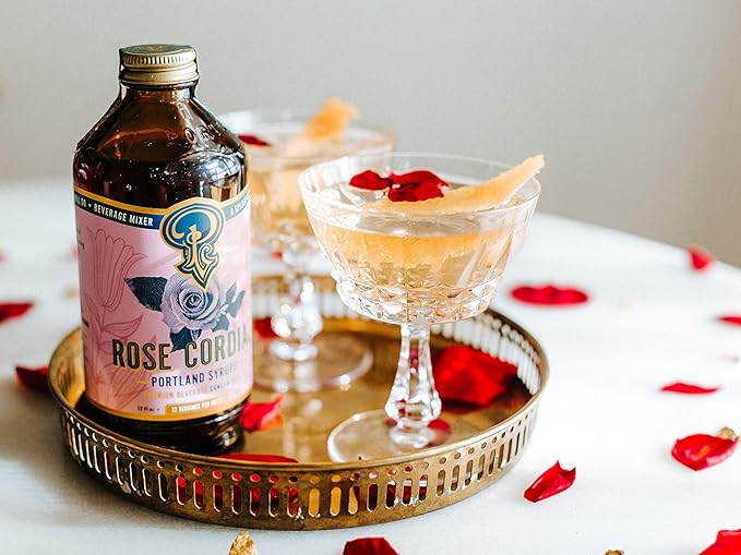 Portland Syrups Rose Cordial Syrup - Craft Exquisite Floral Beverages for Cocktails, Mocktails