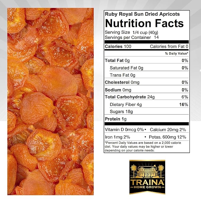 Traina Home Grown California Sun Dried Ruby Royal Apricots - Healthy, No Sugar Added, Non GMO
