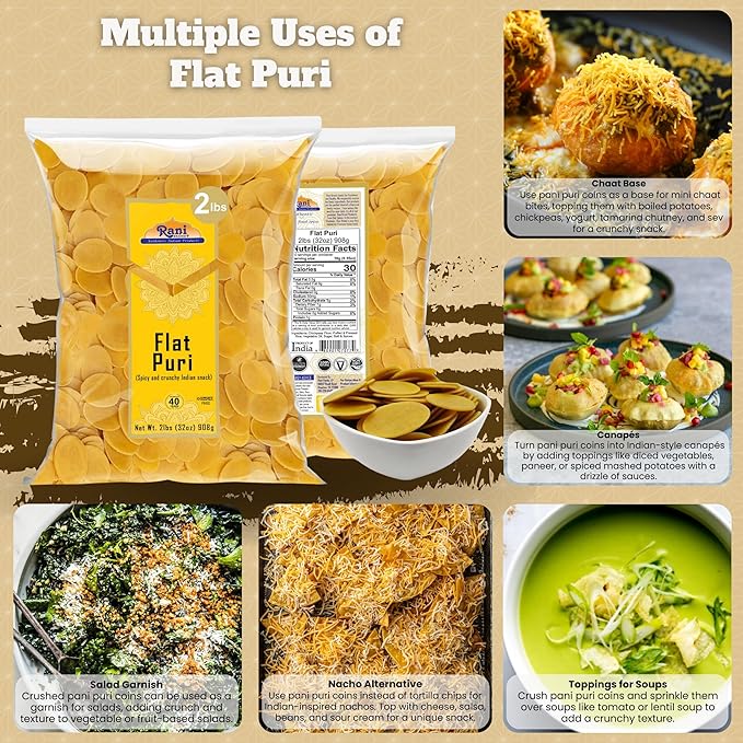 Rani Pani Puri Coins 32oz (2lbs) 907g, Bulk Pack 330-335 Coins ~ Uncooked, Microwaveable wheat and