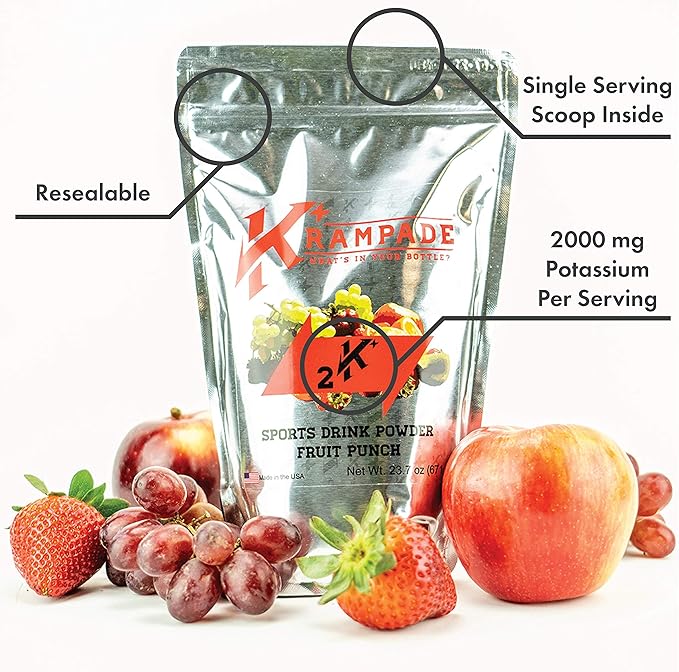 Electrolytes Powder Potassium Supplement - 2000 mg K+, >2X More Than Coconut Water | Cramp Relief