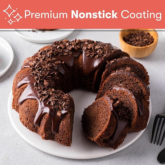 Cooking Light Heavy Duty Nonstick Bakeware Carbon Steel Fluted Tube Bundt Pan with Quick Release