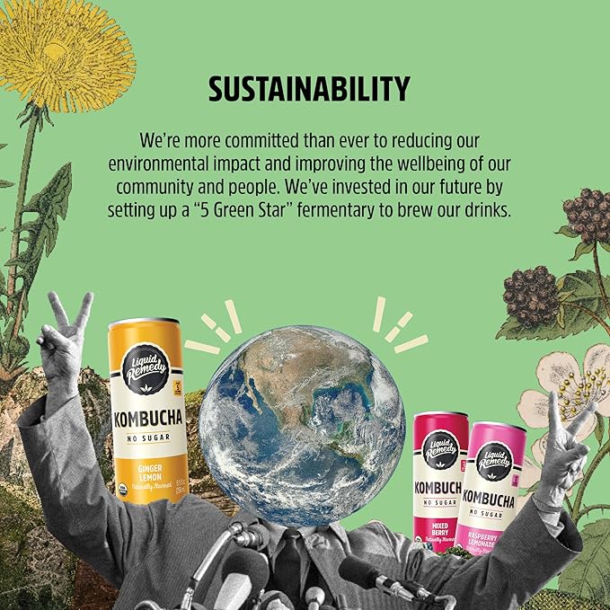 Liquid Remedy Kombucha Sugar Free Organic Drink, Low Calorie, Probiotic Like Tea for Gut Health
