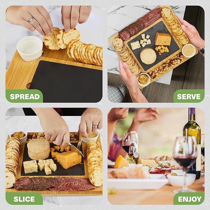Charcuterie Board Gift Set, Expandable Bamboo Cheese Board with Stainless Steel Serving Utensils