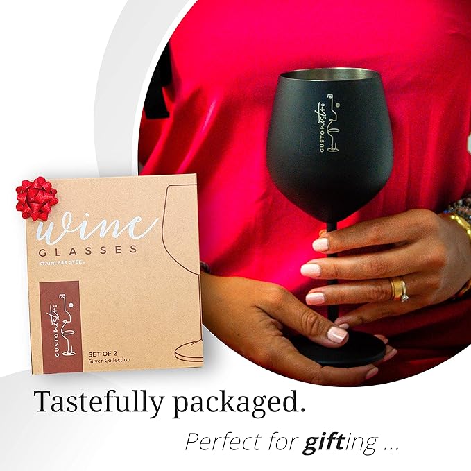 Gusto Nostro Stainless Steel Wine Glass - 18 oz - Unbreakable Black Wine Glasses for Travel