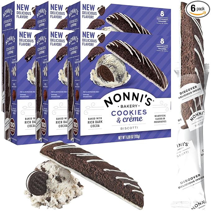 Nonni's Cookies & Crème Biscotti, Rich Dark Cocoa Cookie with Vanilla Icing, 8 Individually Wrapped