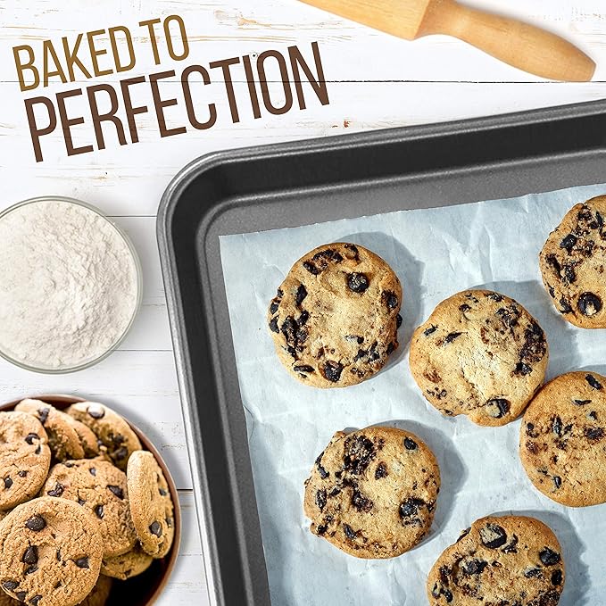 NutriChef 2-Piece Nonstick Stackable Cookie Sheets - Heavy Duty, Non-Toxic Carbon Steel Bakeware