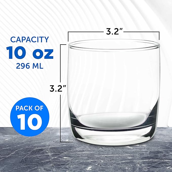 DISCOUNT PROMOS Whiskey Glasses 10 oz Set of 10, Bulk Pack - Heavy Base Old Fashioned Glass