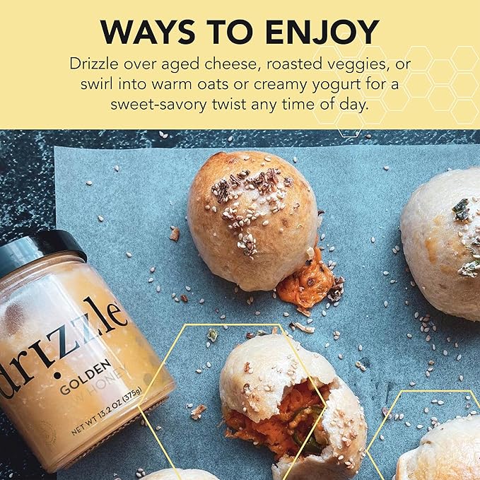 Drizzle Golden Raw Honey - All Natural Pure Raw Honey, Unfiltered & Unheated, Use in Tea & Coffee