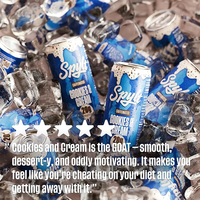 Spylt High Protein Cookies & Cream Milk with 60mg Caffeine & 20g Protein - 90 Calories, Ready to