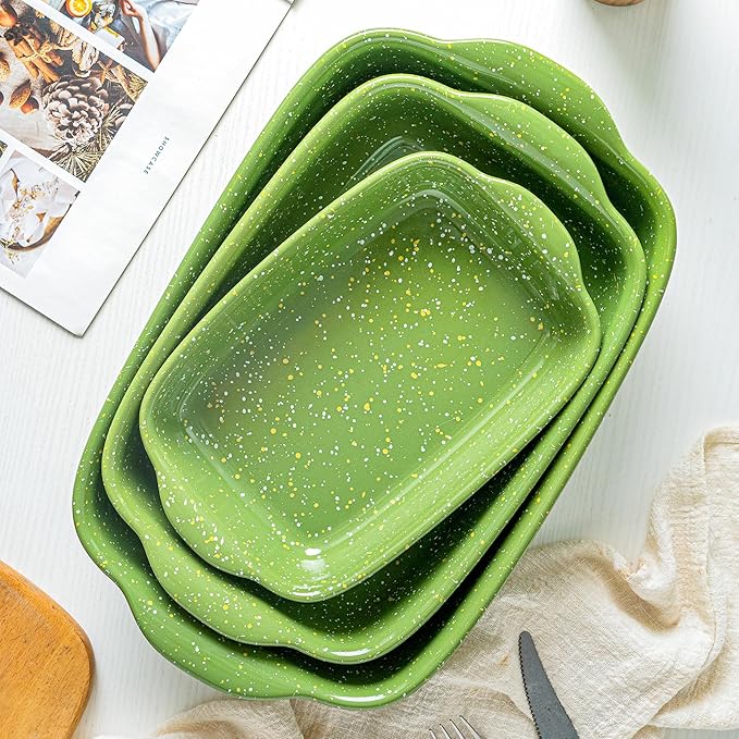 Ceramic Baking Dishes for Oven,Heavy Duty Bakeware Dish Set of 3, Rectangular Casserole,Lasagna Pan