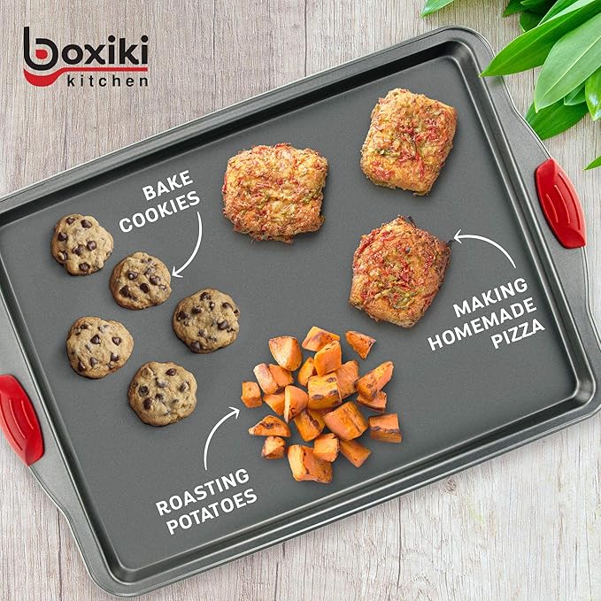 Boxiki Kitchen Non-Stick Baking & Cookie Sheet Pan Non-Toxic 11x14 Inch Rimmed Carbon Steel Baking