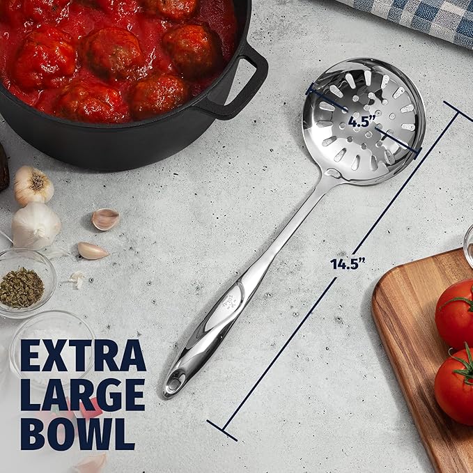 Zulay Kitchen Stainless Steel Slotted Serving Spoon - Large Frying Spoon Skimmer - Durable Utensil
