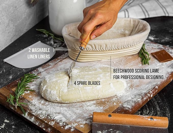 Kook Banneton Bread Proofing Set, Artisan Sourdough Bread Making Kit, 9.8 Inch Rattan Baskets and
