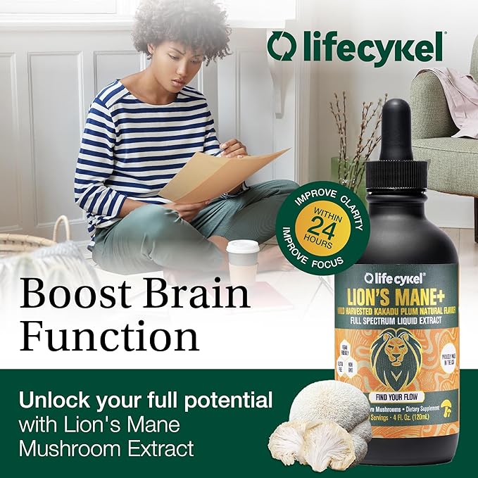 Lifecykel - Lion's Mane Mushroom Extract with Kakadu Plum - Brain Booster Nootropic for Memory