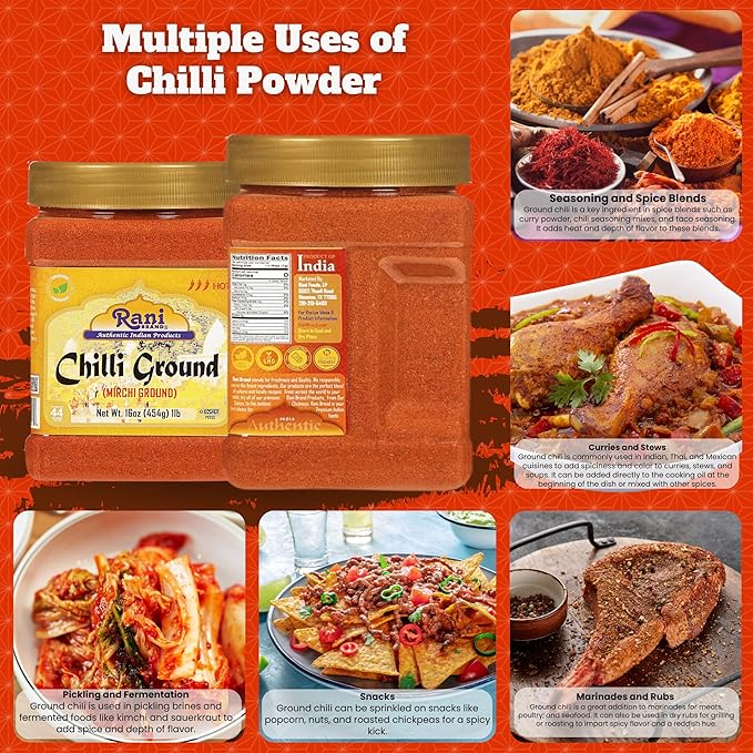 Rani Chilli Powder (Mirchi) Ground Indian Spice 16oz (1lb) 454g PET Jar ~ All Natural | Salt-Free |