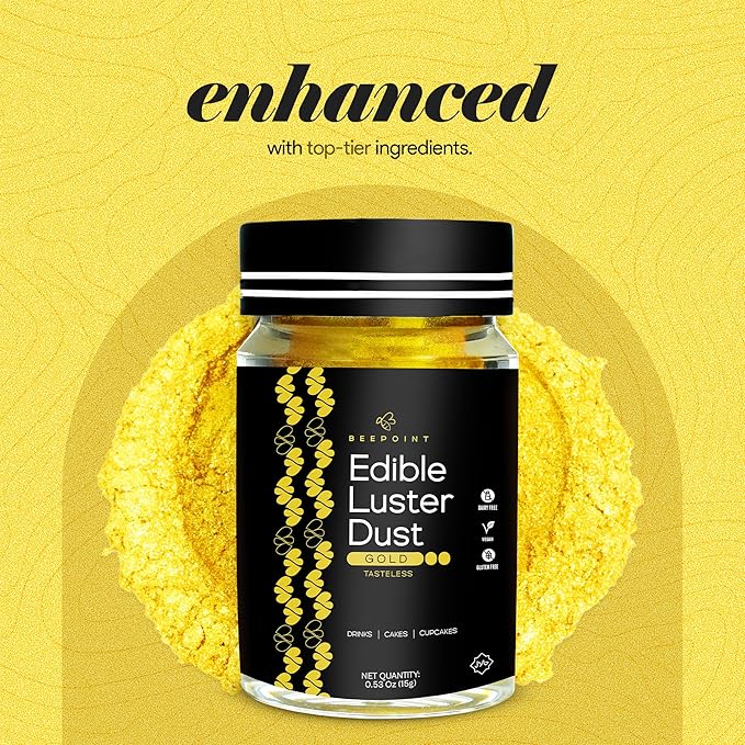 BeePoint Gold Edible Luster Dust 15g - Food Grade, Vibrant Color Shimmer Powdered Dust for Drinks