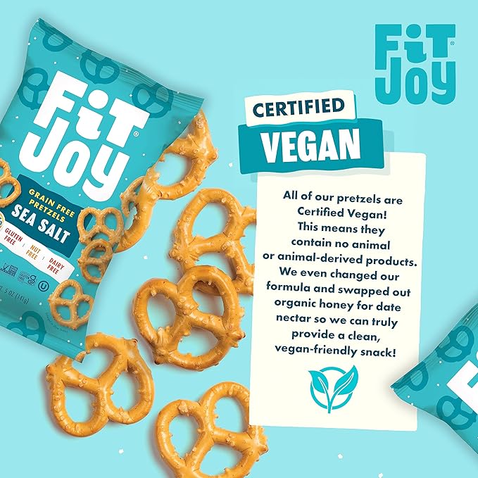 FitJoy Sea Salt Pretzels (Pack of 6, 5 Oz) - Dairy, Nut & Gluten Free Snacks - Grain Free Cassava
