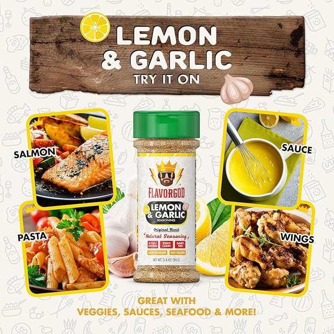 Lemon Garlic Seasoning Mix, 2 Bottles by Flavor God - Premium All Natural & Healthy Spice Blend for