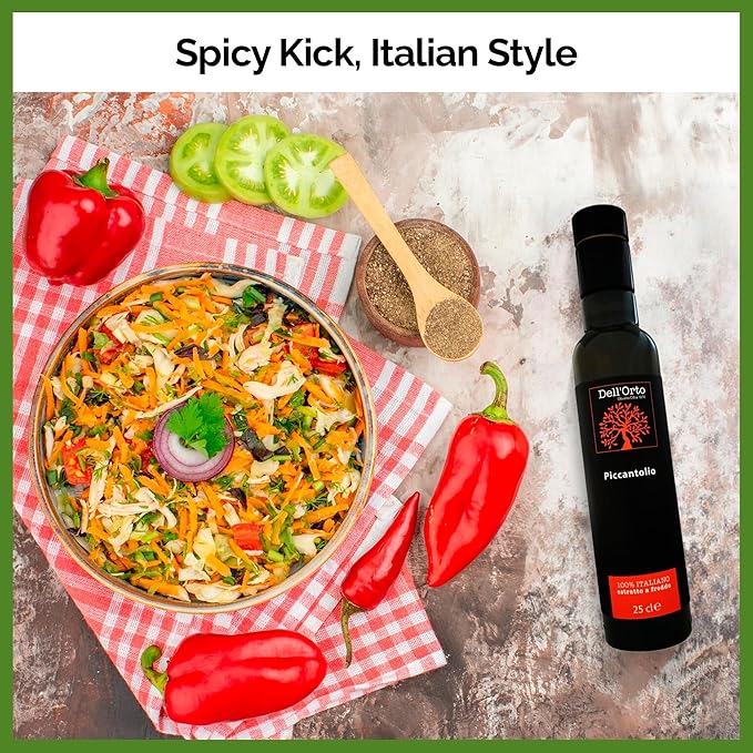 Dell'Orto Piccantolio Chili Olive Oil Extra Virgin (250ml) | Hot Peppers, Cold Pressed Spicy Olive