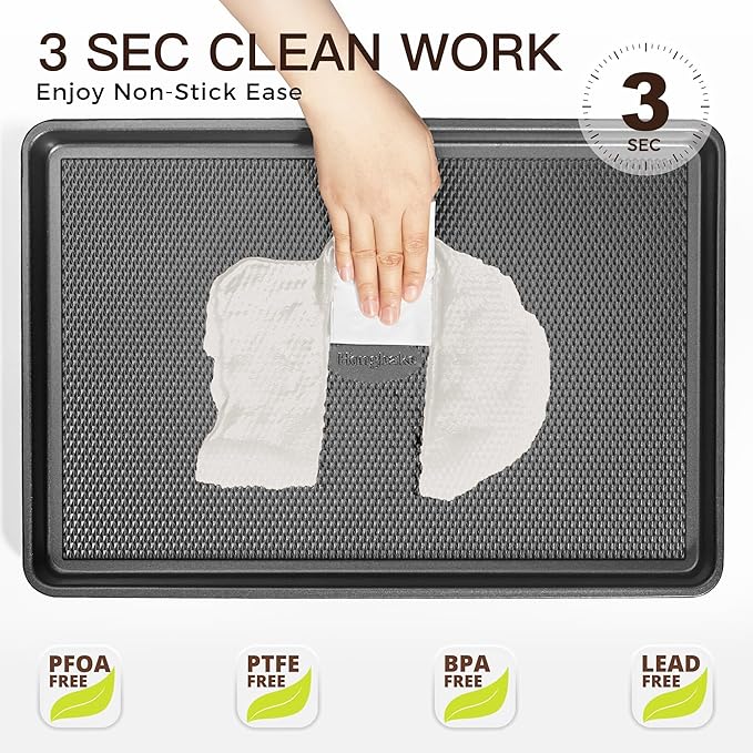 Cookie Sheets for Baking Nonstick - HONGBAKE Baking Sheet Pan Set of 3, Half/Quarter/Jelly Roll Pan