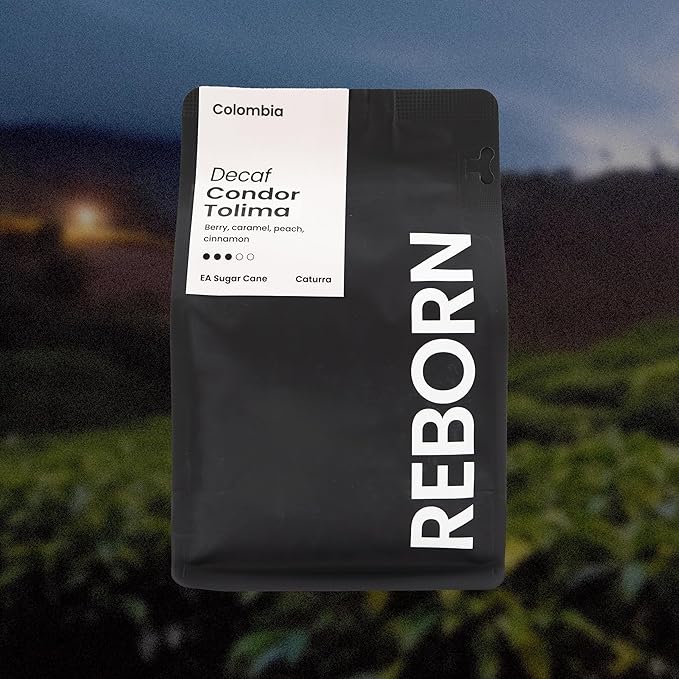 Reborn Coffee Specialty Whole Bean Decaf Coffee, Medium Roast, 12 Ounce, Colombia Condor Tolima