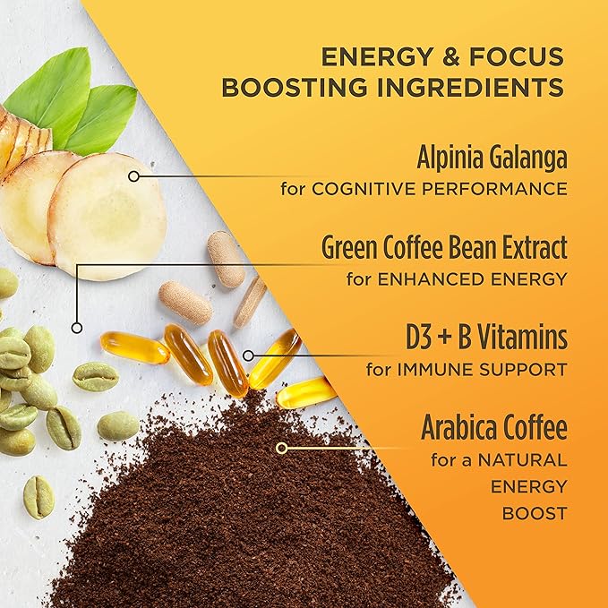 VitaCup Lightning Coffee Pods, for Focus w/ 2X Caffeine, Green Coffee Bean, B Vit, D3, Strong Dark