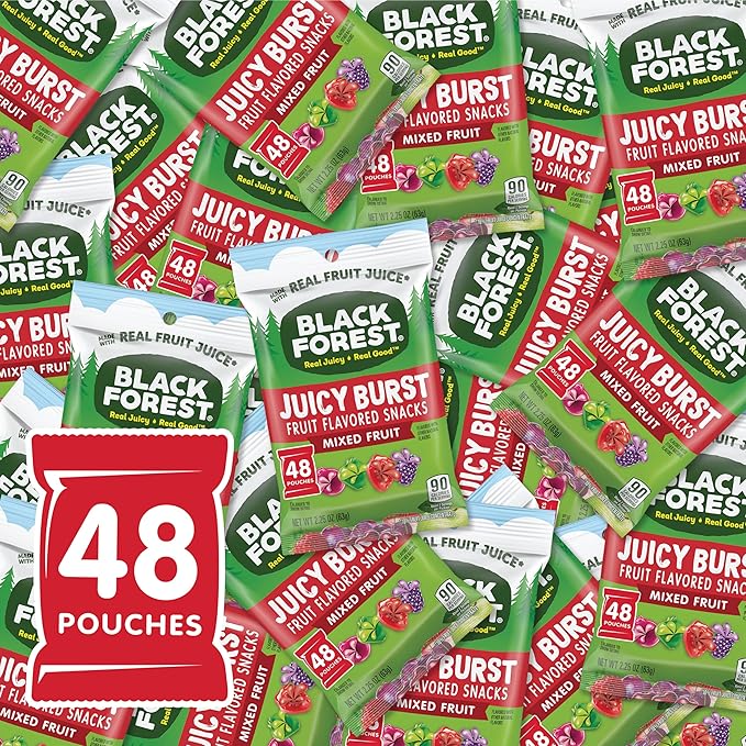 Black Forest Juicy Burst Fruit Snacks, Mixed Fruit, 2.25 Ounce Pouches (Pack of 48)