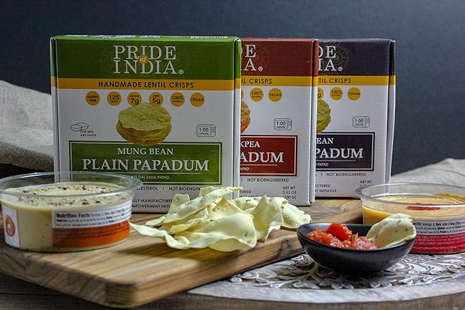 Pride Of India - Mung Bean Plain Papadum Lentil Crisp, 10 count (3.53oz - 100gm) - Plant Based