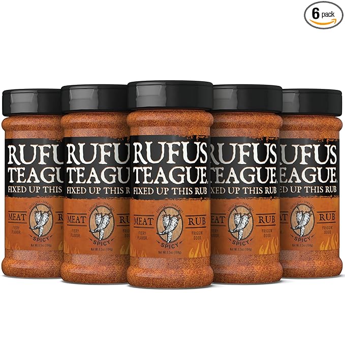Rufus Teague Spicy Meat Rub, 6 Pack, Premium Barbecue Seasoning & Dry Rub for Smoking and Grilling