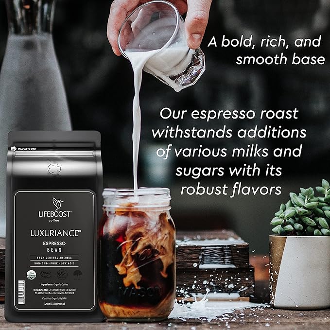 Lifeboost Organic Espresso Beans Whole - Non-GMO Low Acid Single Origin Organic Espresso Coffee