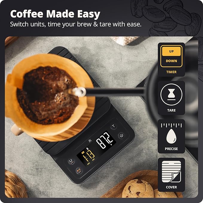 Greater Goods 0.1g Precision Coffee Scale with Timer – 3kg Digital Scale for Pour-Over, Espresso
