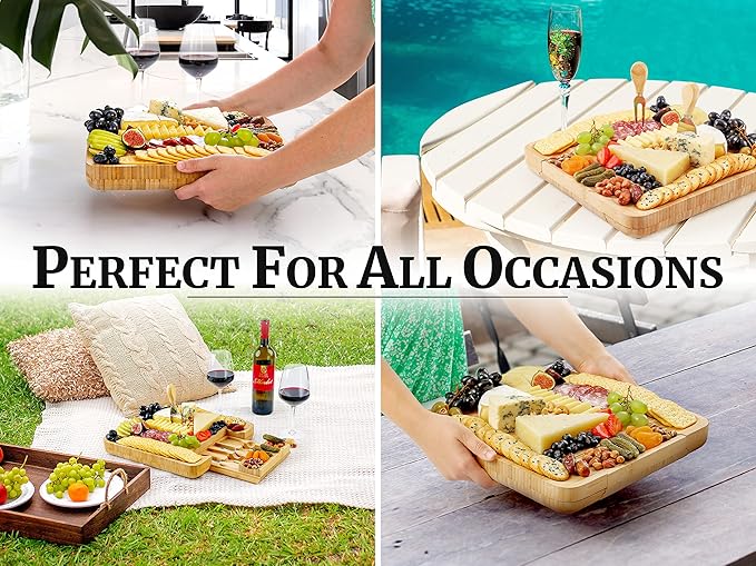 Zulay Kitchen Premium Bamboo Cheese Board Set - Extra Thick Bamboo Charcuterie Board Set with 4