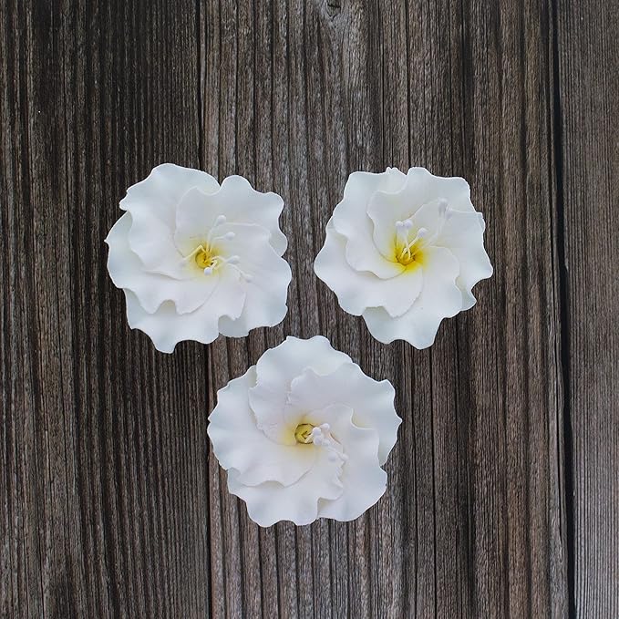 Global Sugar Art Azalea 1.75 Inch Sugar Cake Flowers White with Wire and Stamen, 10 Count by Chef