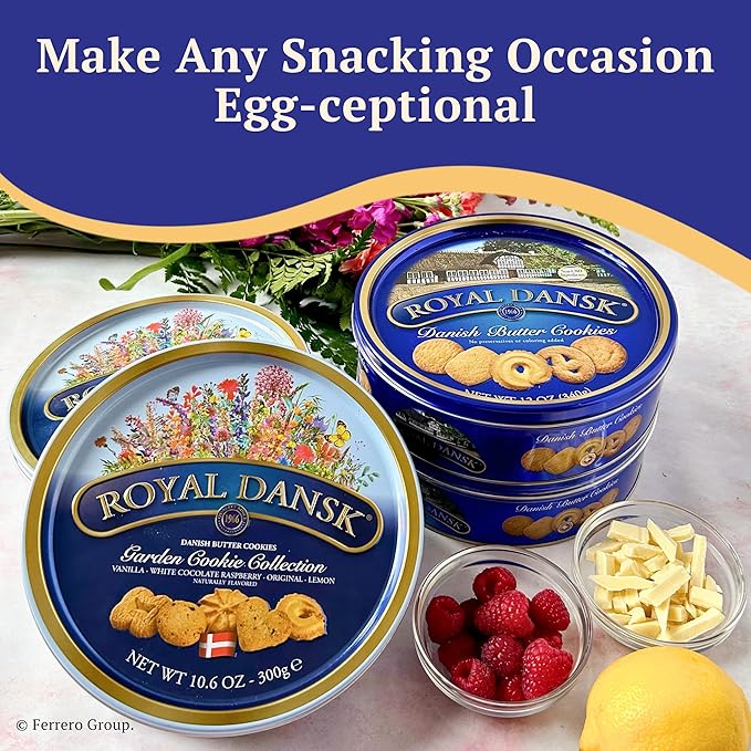 Royal Dansk Garden Cookie Collection & Danish Butter Cookies, 4-Pack, Includes Two 12 oz and Two