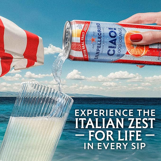 Sanpellegrino CIAO Blood Orange Sparkling Water, Low-Calorie Italian Sparkling Water with Real