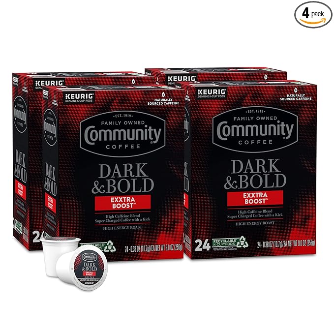 Community Coffee Dark & Bold Exxtra Boost 96 Count Coffee Pods, Compatible with Keurig 2.0 K-Cup