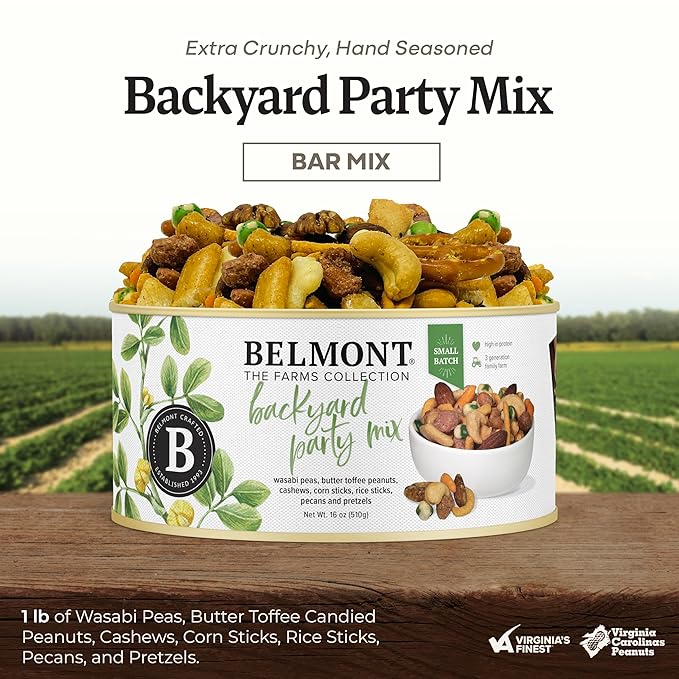Belmont Peanuts Backyard Party Mix, 18 oz (Pack of 1) | Butter Toffee Peanuts, Wasabi Peas
