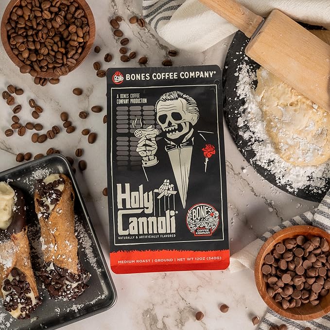 Bones Coffee Company Holy Cannoli, Baked Cannoli Flavored Coffee, Medium Roast Low Acid Arabica
