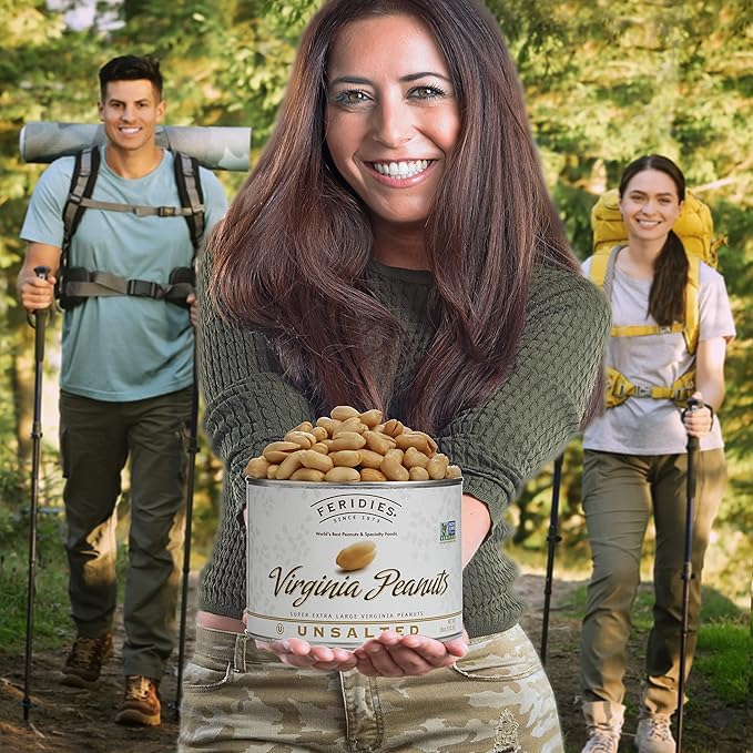 FERIDIES Unsalted Super Extra Large Gourmet Virginia Peanuts 18oz Can (Pack of 2)