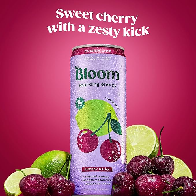 Bloom Nutrition Sparkling Energy Drink for Focus, Natural Caffeine, Zero Sugar, 180mg Caffeine