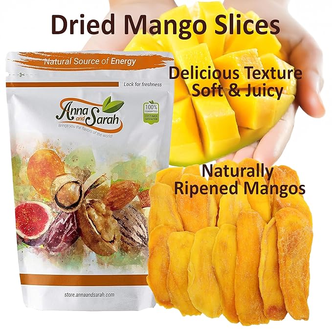Anna and Sarah Extra Low Sugar Added Dried Mango Slices 16 Oz - Delicious Texture Soft & Juicy