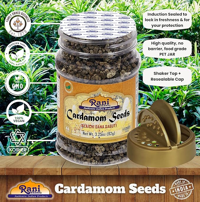 Rani Cardamom (Elachi) Decorticated Seeds Indian Spice 3.25oz (92g) PET Jar~ All Natural | Vegan |