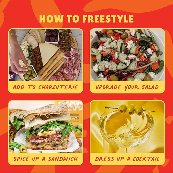 Freestyle Snacks Olive Snack Packs - Single Serve - Fresh Pitted Green Olives, Jumbo-Sized, Grown