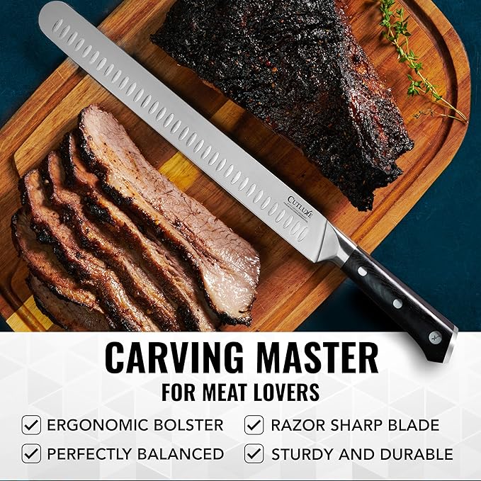 Cutluxe Brisket Knife – 12" Carving & Slicing Knife for Meat & BBQ – Razor Sharp German Steel