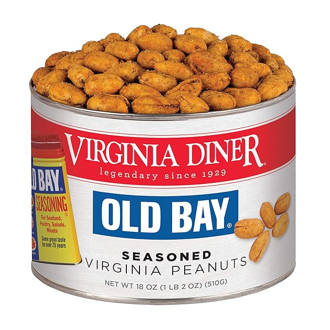 Virginia Diner Old Bay Seasoned Virginia Peanuts - Non-GMO, Preservative Free Spicy Old Bay Nuts