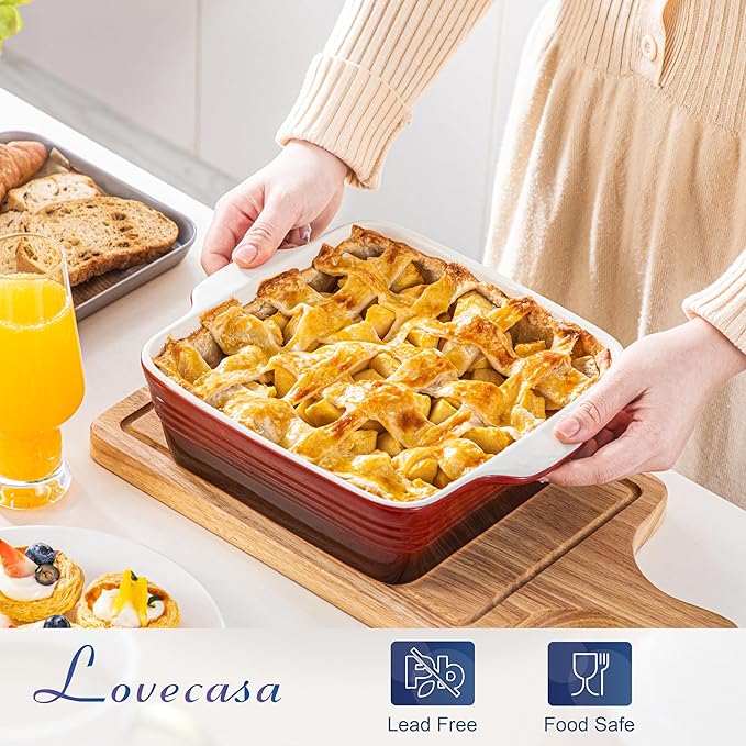 LOVECASA 8x8 inch Baking Pan, 2 Quart Square Cake Pan Baking Dish for Oven, Stoneware Brownie Pan