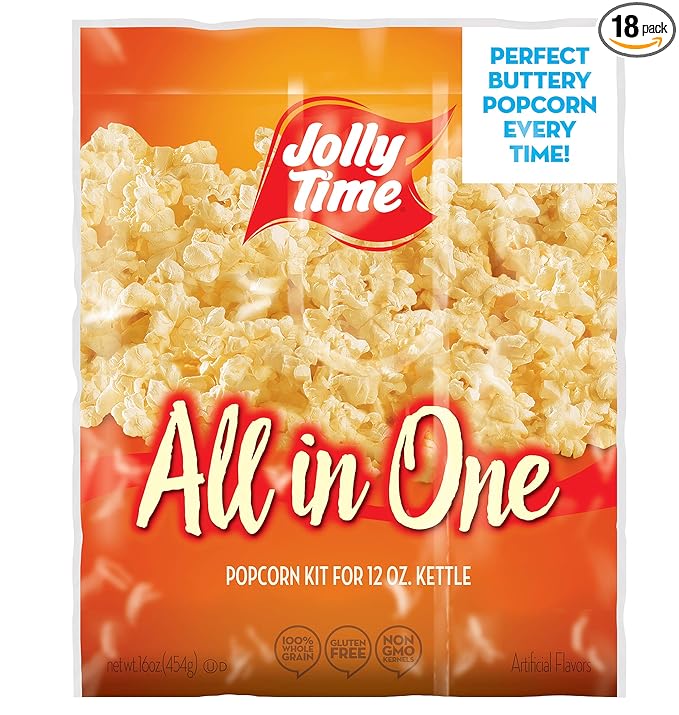 JOLLY TIME All in One Popcorn Kit, Portion Packets with Kernels, Oil and Salt for Movie Theater or