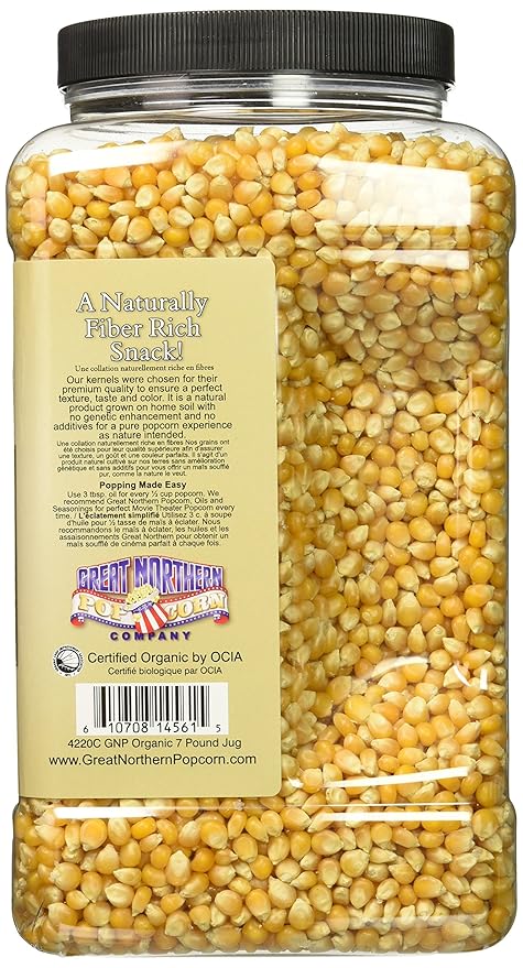 Organic Popcorn Kernels - 7lbs Resealable Bulk Jug of Gourmet Popping Corn for Microwave, Stovetop