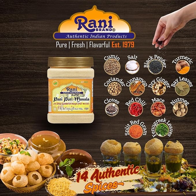 Rani Pani Puri Masala (14-Spice Blend for Indian Spicy Water) 24.5oz (1.54lbs) 700g PET Jar ~ All