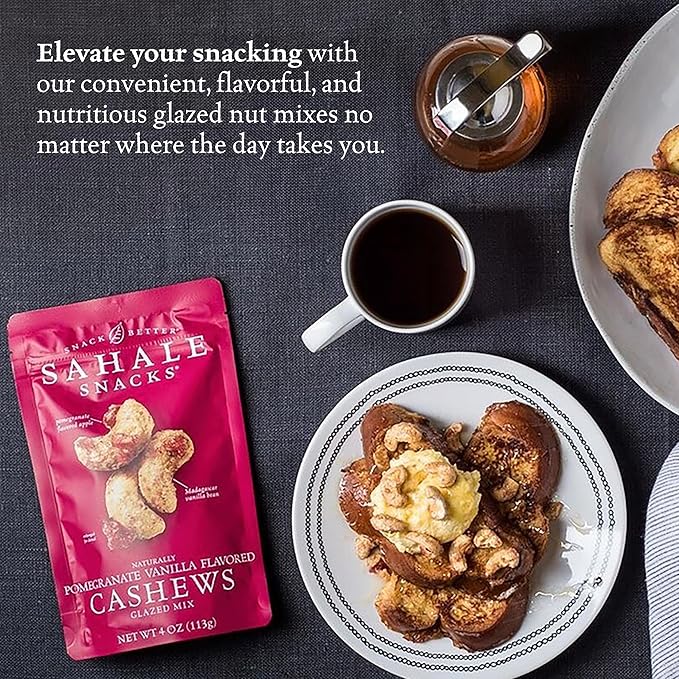 Sahale Snacks Pomegranate Vanilla Cashews, 4 oz Pouches (6 Packs) - Dry-Roasted Deluxe Mixed Nuts